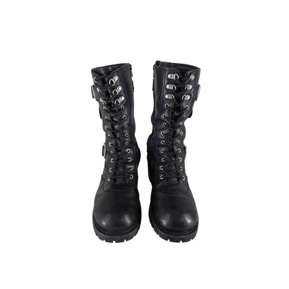 Xelement X19409 Fury Mens 9.5 Black Leather Motorcycle Biker Boots Lace Side Zip